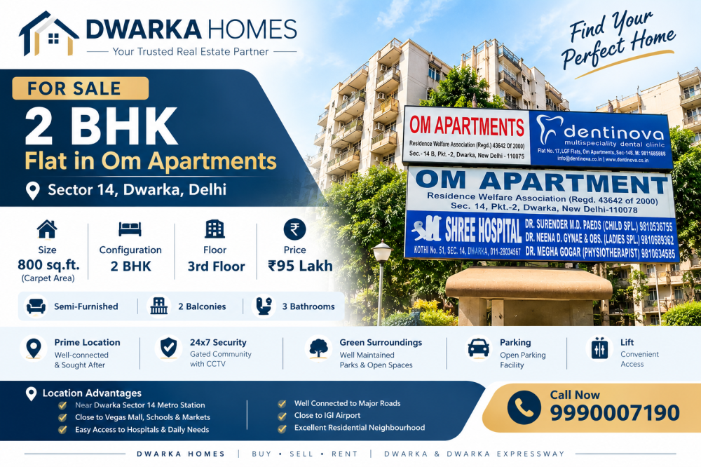 2 bhk flat for sale in Om Apartment Sector 14 Dwarka 
